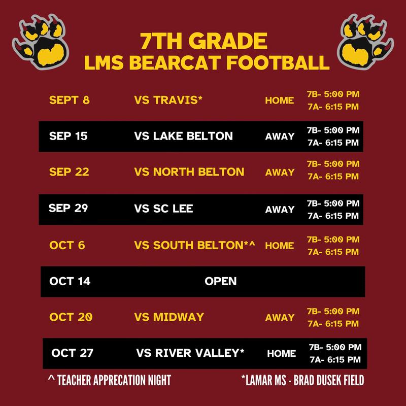 7th grade football schedule