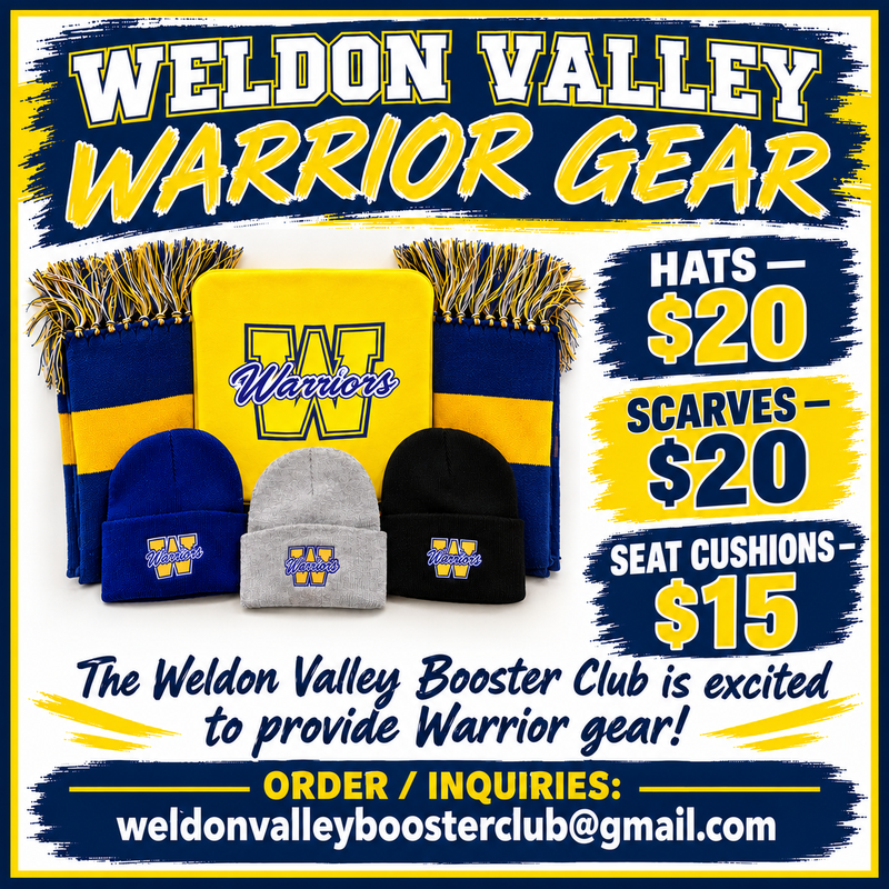 Flyer selling school scarves, hats, & seat cushions