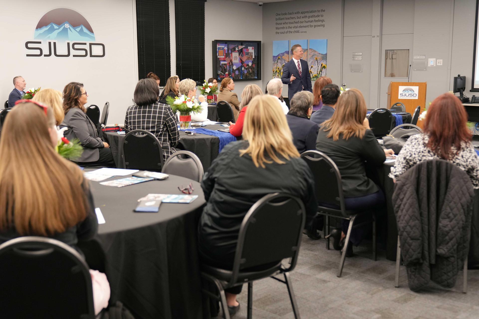Dr. Pyle speaking at 2024 State of the District Event