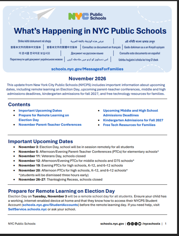 November 2026 NYCPS Family Update Backpack Letter Featured Photo