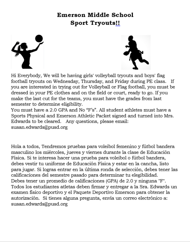 PE Student Sports Tryouts! Aug2025