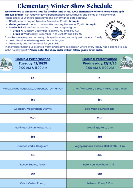 Elementary Winter Show Schedule
