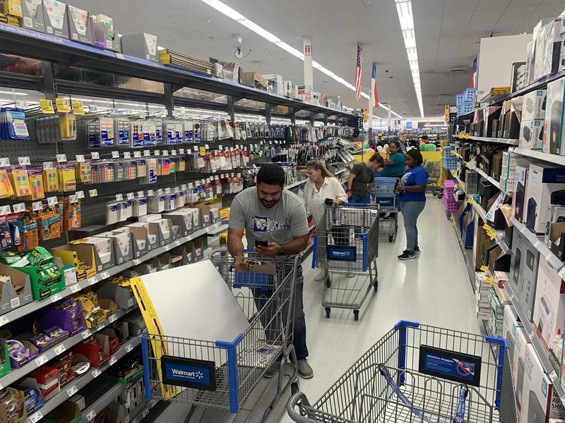 Teachers fill the school supply aisle during shopping spree