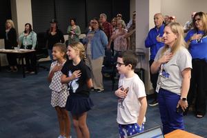 Sanford Students leading the Pledge of Allegiance at the October 15 Board Meeting