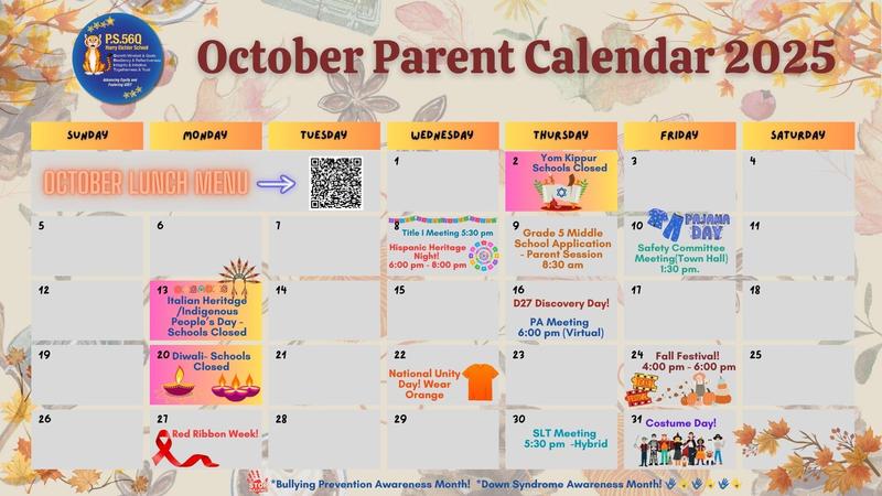 English - October Parent Calendar 2025