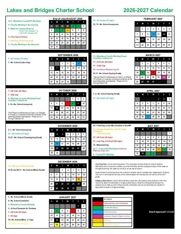 2026-2027 School Calendar - Board Approved - 2-2-26