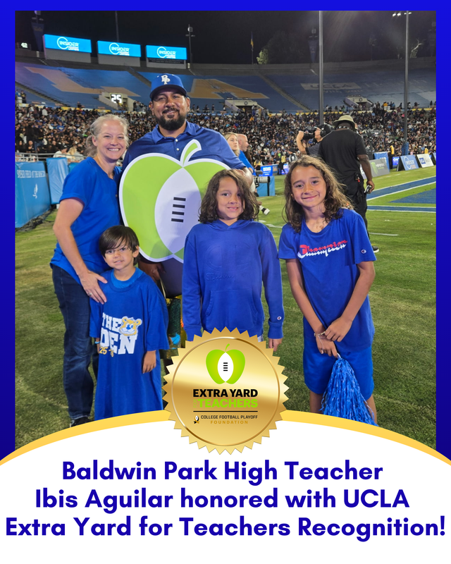 BPHS Teacher Mr. Ibis Aguilar poses for a photo at the UCLA Game for Teacher Recognition