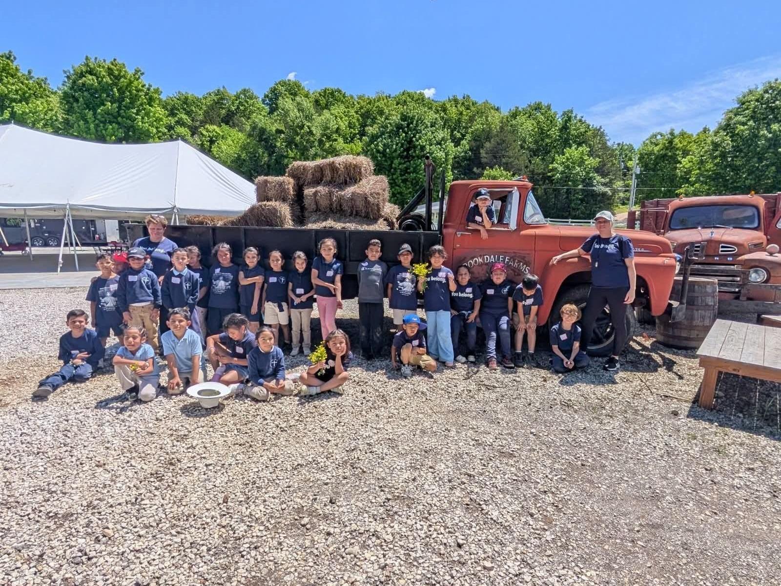 Students on a farm field trip