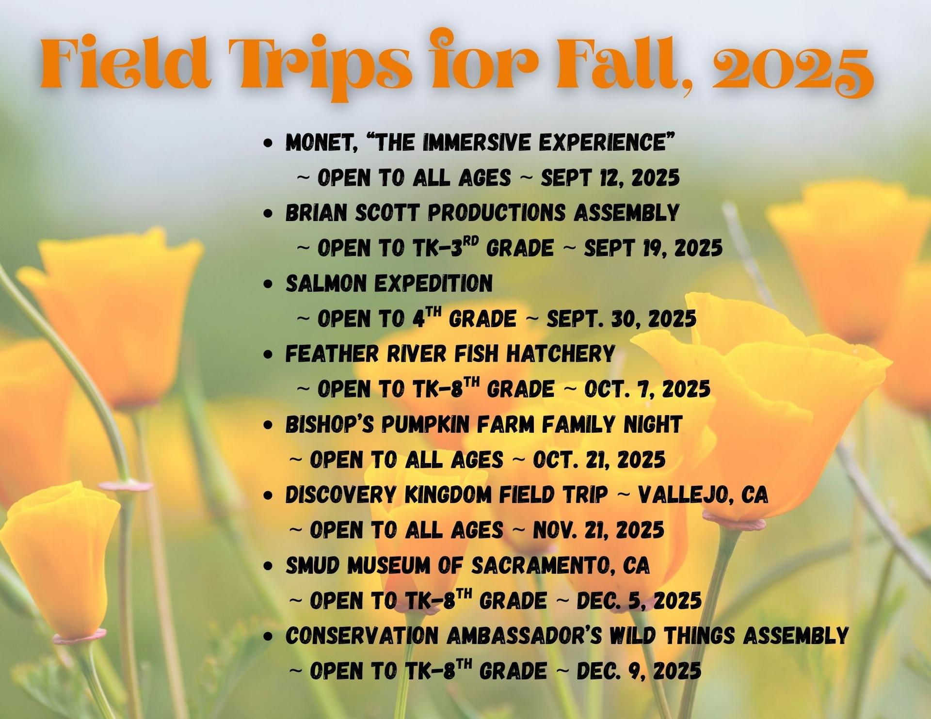 Field Trips for Fall, 2025