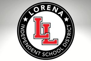 Round black Lorena ISD logo with red LL in the middle
