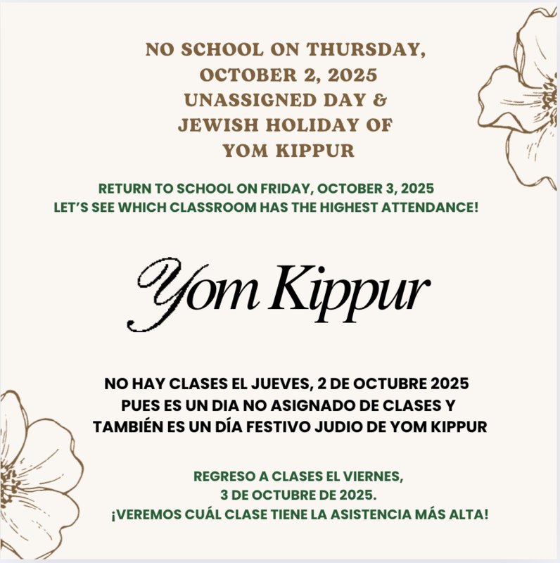 NO SCHOOL ON THURSDAY, OCTOBER 2, 2025/NO HAY CLASES EL JUEVES 2 DE OCTUBRE DE 2025 Featured Photo