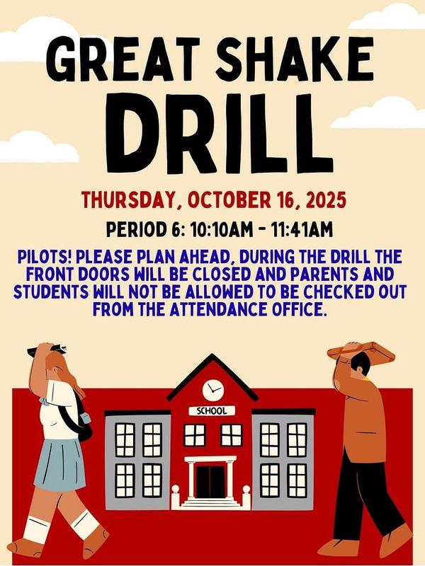 Great Shake Drill - Thursday, 10/16/25 from 10:10am - 11:41am Featured Photo