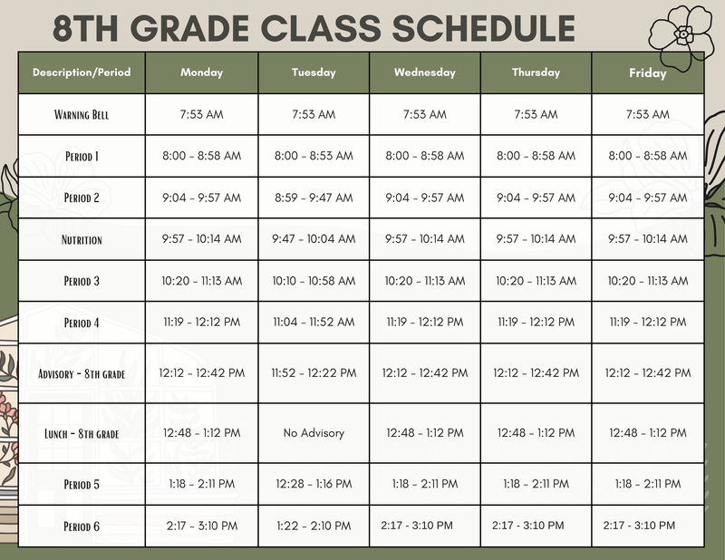 8th Grade Schedule Featured Photo