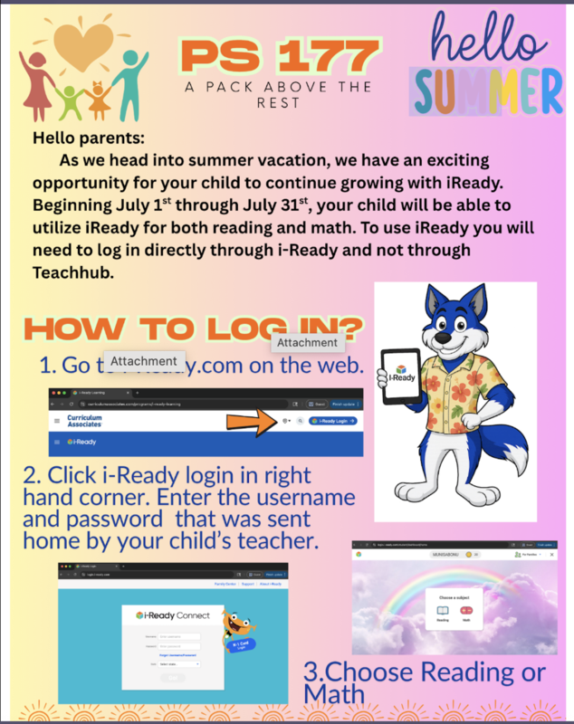 instructions to log in to iReady with the wolf