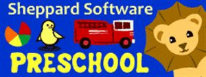 Sheppard Software logo for preschool with a truck, bird, and lion.