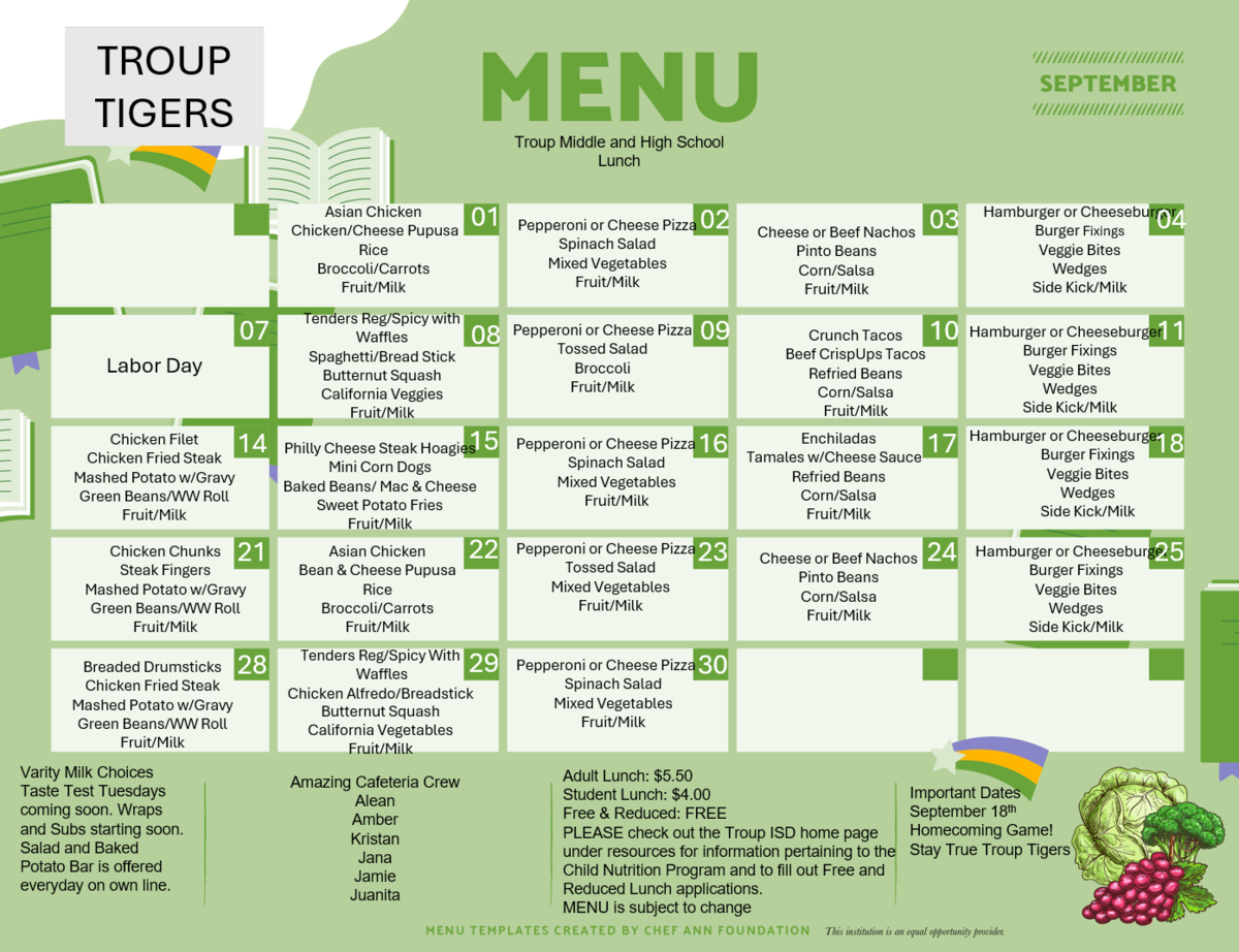HS MS lunch menu