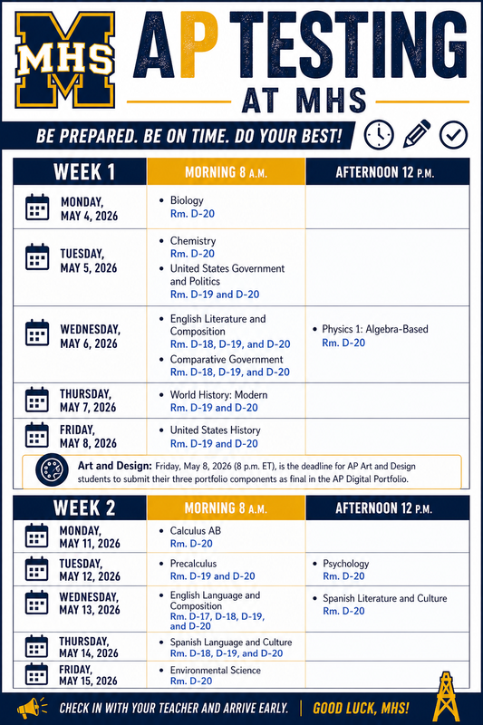 2026 AP Testing Schedule with Room Numbers