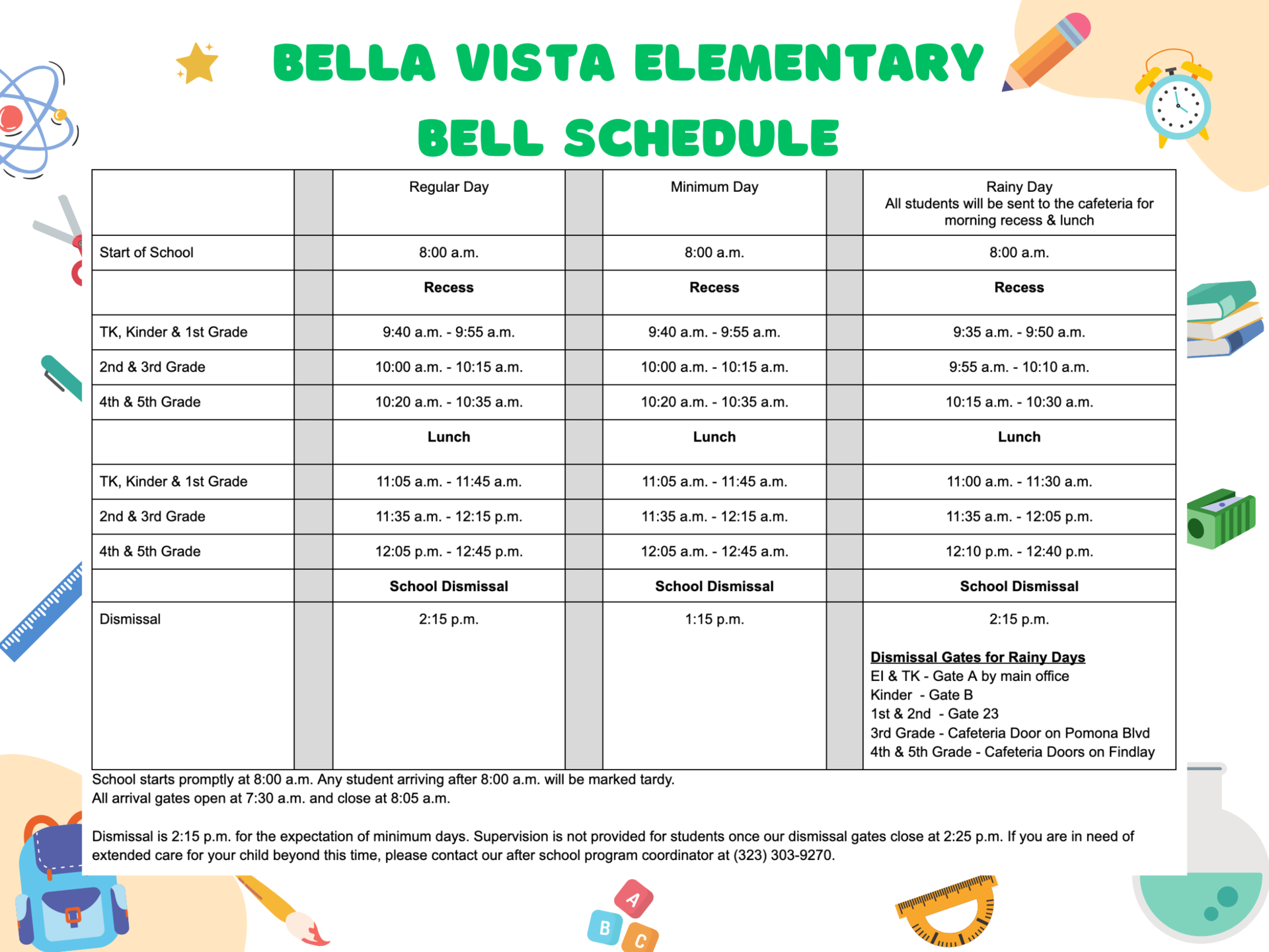 BVE Bell Schedule 2025-26 School Year