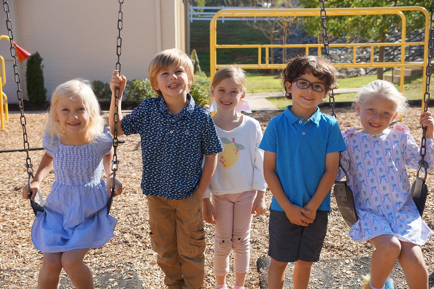 Kindergarteners on the playground at James River Day School.
