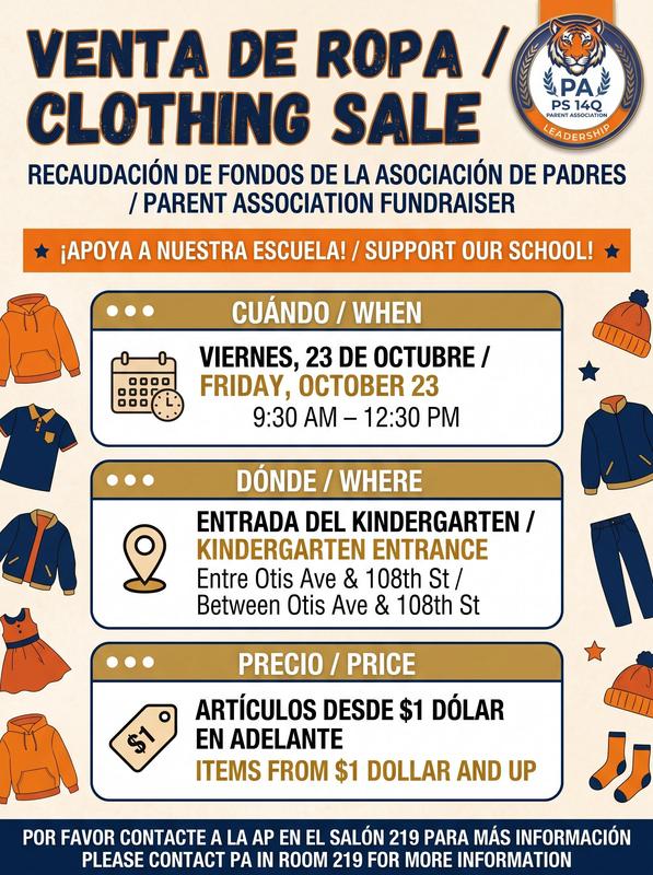 Parent association hosting clothing sale flyer for parents