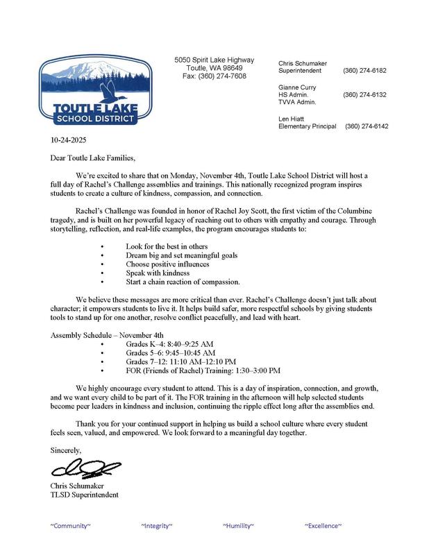 Rachel's Challenge Letter for Parents