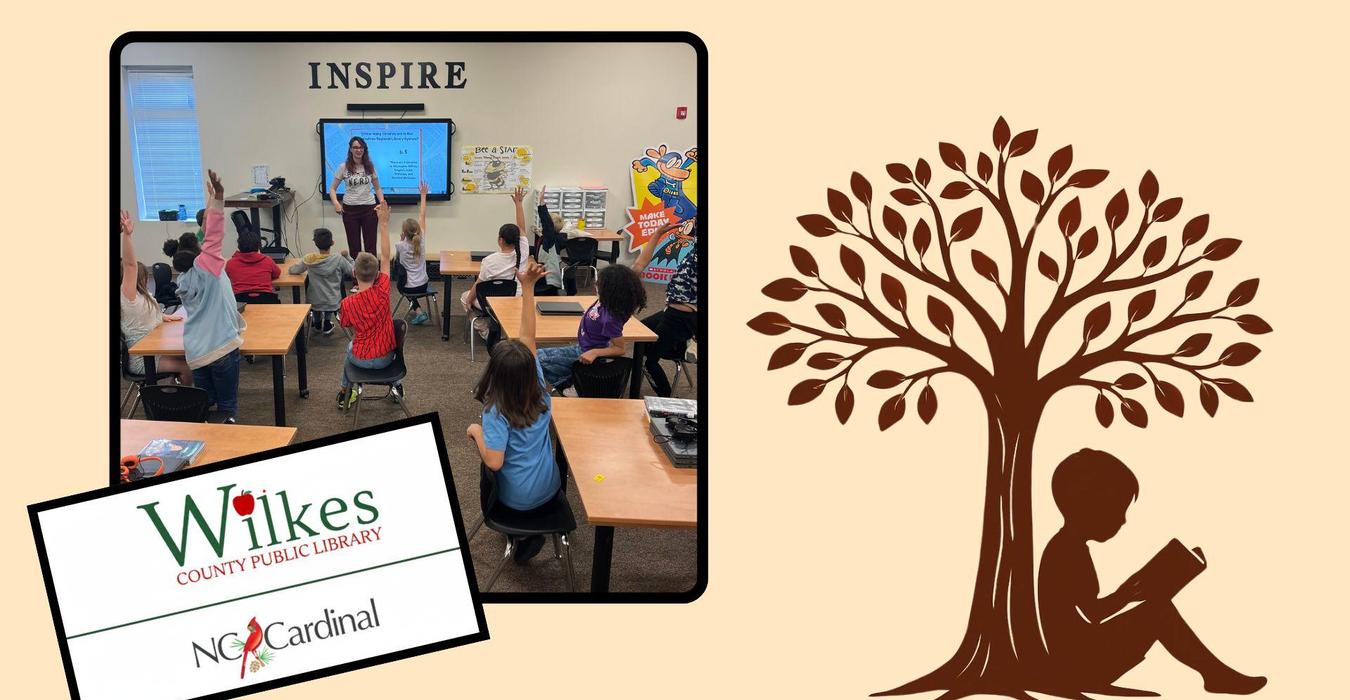 Classroom scene with children engaging in a lesson, and Amber Combs at the front.