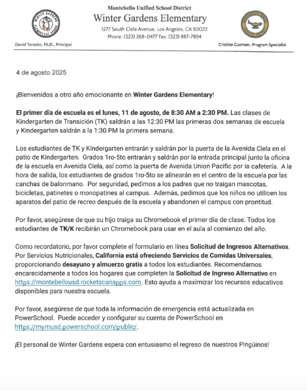 Carta de Bienvenida