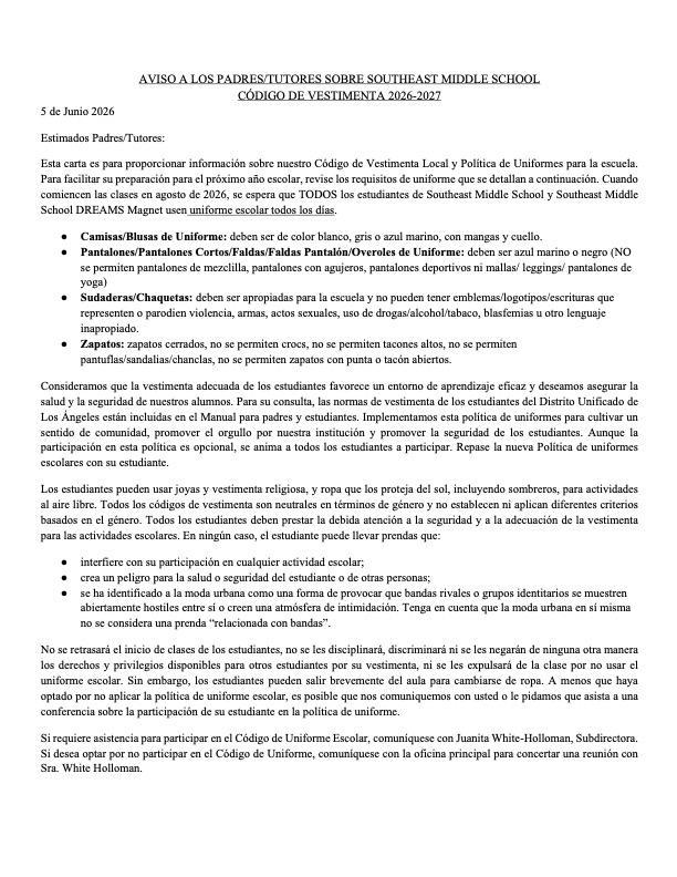 Uniform notice Spanish
