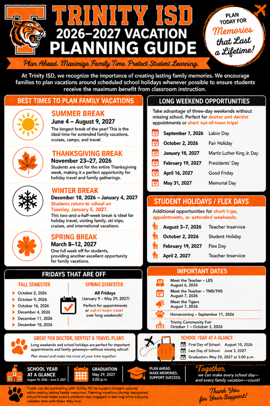 Trinity ISD 26-27 Vacation and Health Visit Planning Guide