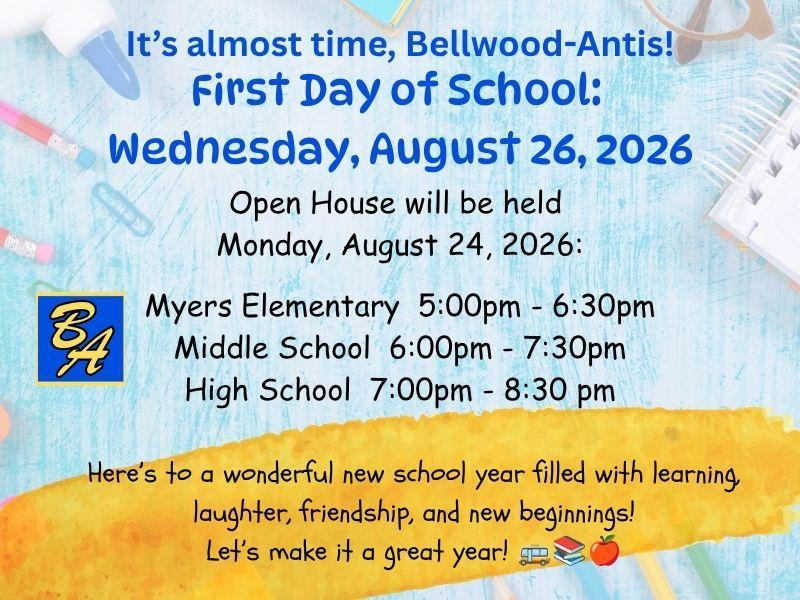 School announcement for Bellwood-Antis with event details and colorful background.