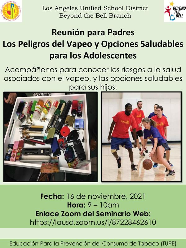 Reunion para Padres: Los Peligros del Vapeo y Opciones Saludables para los Adolescentes Featured Photo