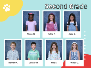 Yellow, white, and red background featuring photo of students who show self control