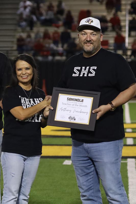 Mr. Anthony Newberry being recognized as September Teacher of the Month