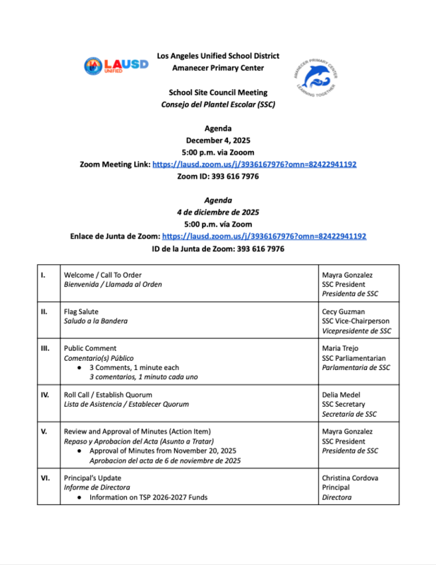 SSC Agenda 12-4-2025