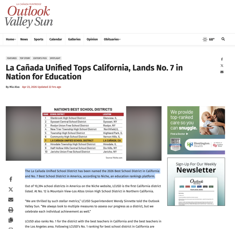 Screenshot of Outlook Valley Sun website