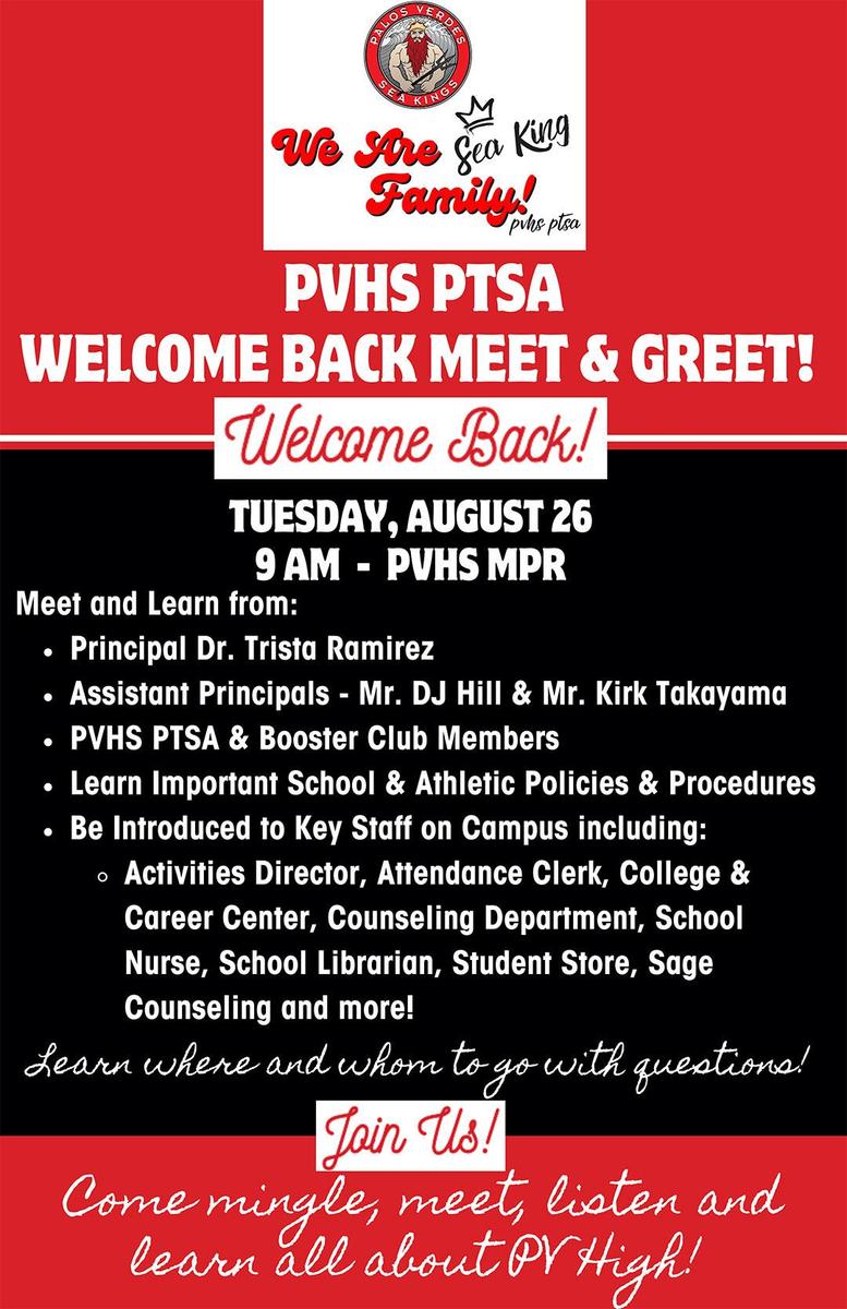PVHS PTSA Welcome Back 2025-2026 