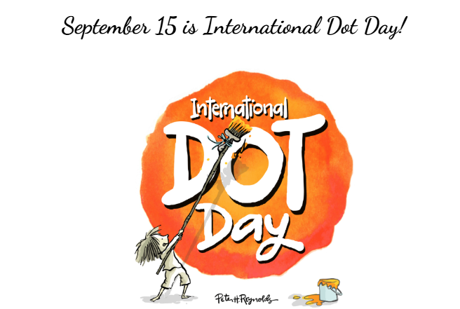 A drawing of a little girl painting the logo for Dot Day