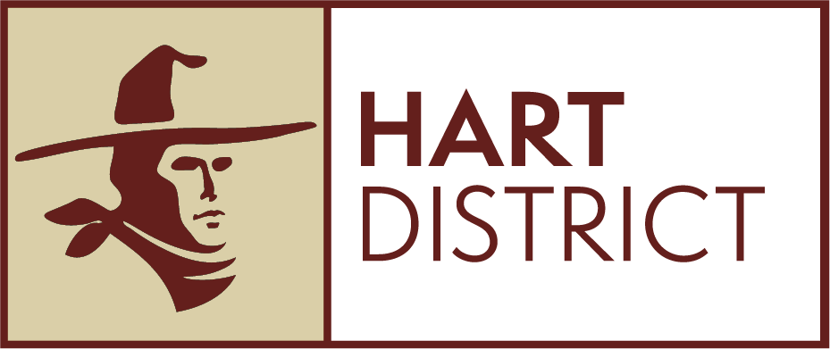 A cowboy design with the words: Hart District