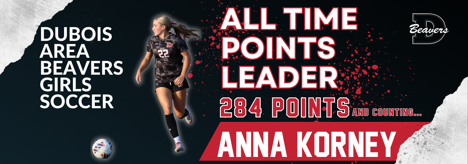 Soccer player Anna Korney celebrating her record of 284 points for Dubois Beavers.