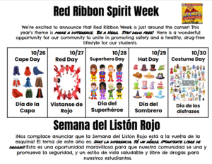 Red Ribbon Week Daily Activities / Actividades diarias de la Semana del Listón Rojo