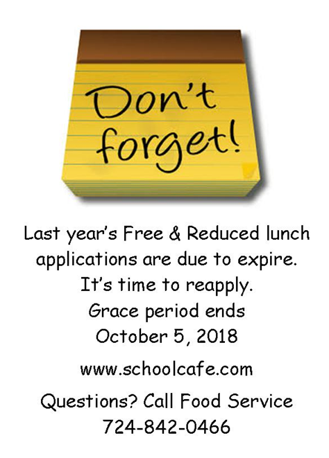 Free lunch applications from last year are expiring