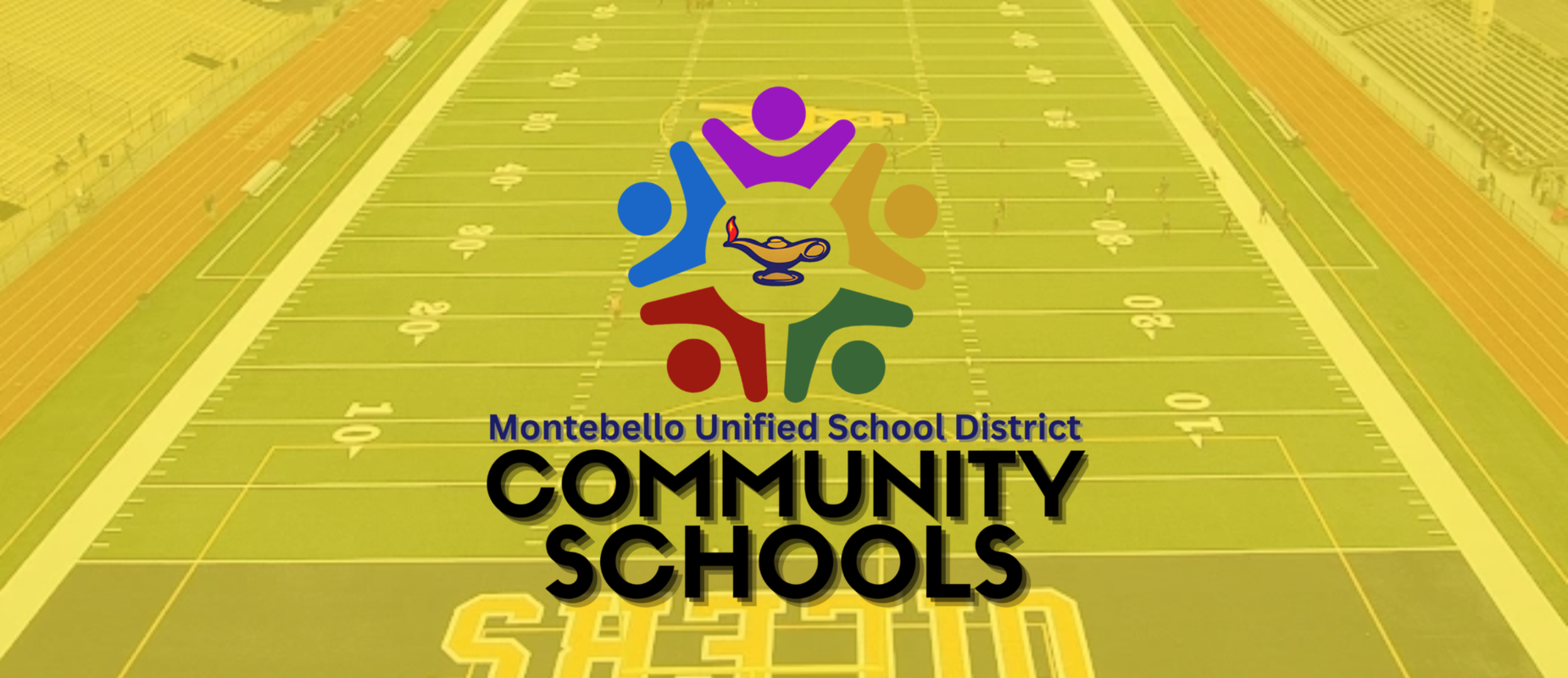 Football field with Community Schools Logo