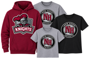 Image of Tshirts and sweatshirts for sale. Shirts are burgundy and grey