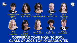 Top 10 graduates of Copperas Cove High School with names and positions.