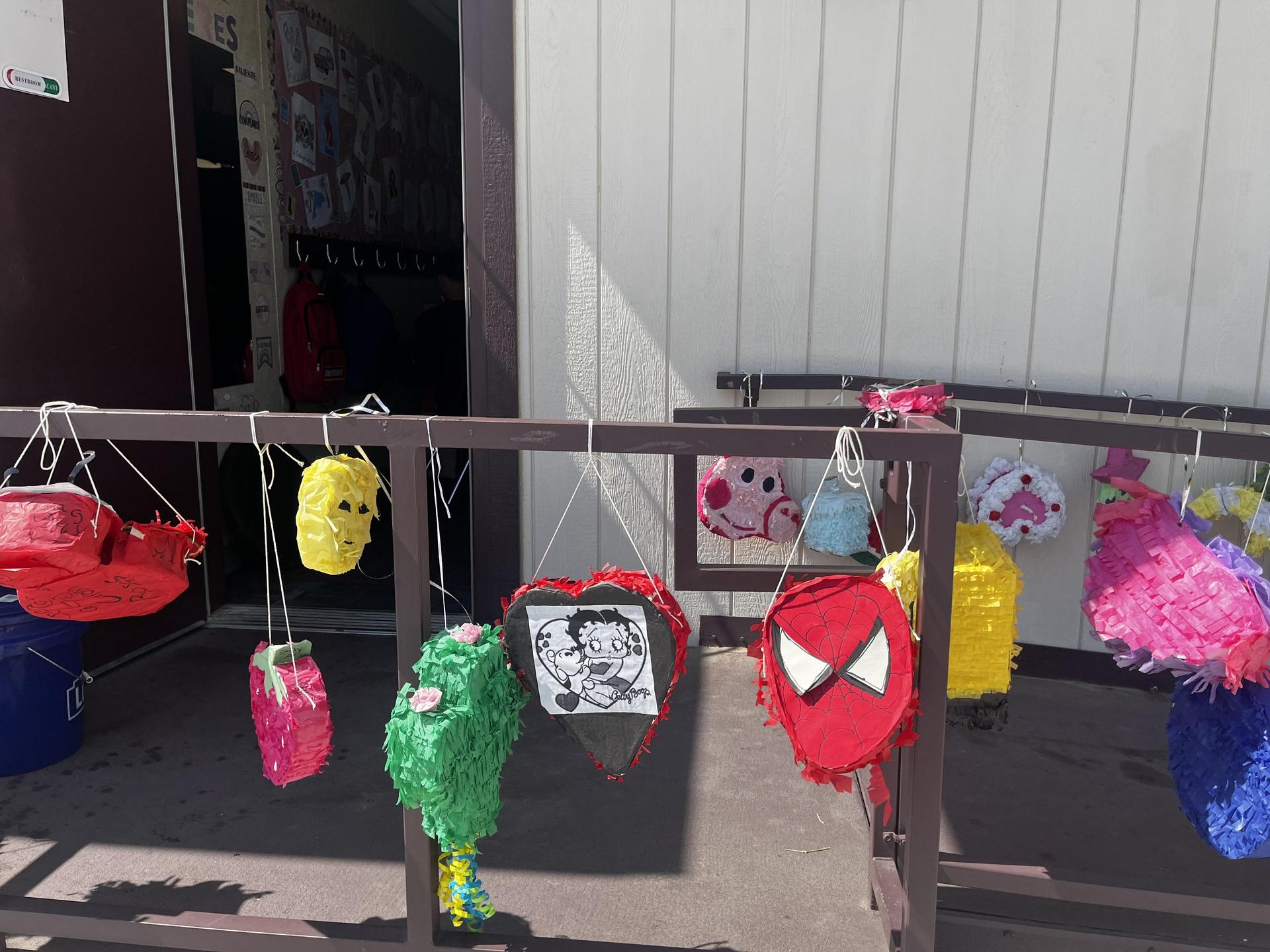 Piñatas created by our Intro Spanish, Spanish 1 and 2 students: June 4 2025