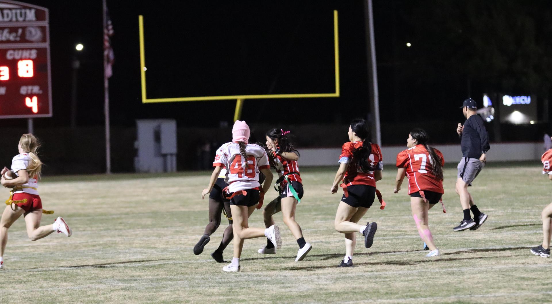 girls playing flag football