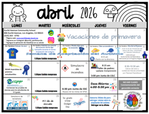 Calendario de eventos del mes de abril