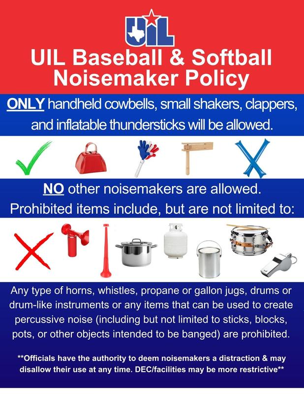 UIL Softball and Baseball Noisemaker Policy Thumbnail Image