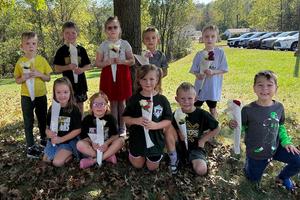 Mrs. Vovaris’s afternoon kindergarten class shows off their kindness blossom bouquets