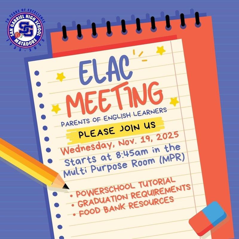 ELAC Meeting - Wednesday, Nov. 19th at 8:45am Featured Photo